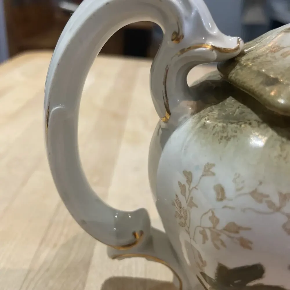 Antique Hand Painted Gold Inlay Blue Pink Floral Royal Porcelain Teapot Stamped